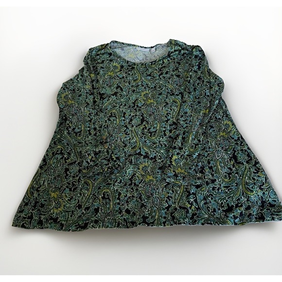 Susan Graver Tops - Susan Graver Long Sleeve Printed Liquid Knit Top Green Gold XL
